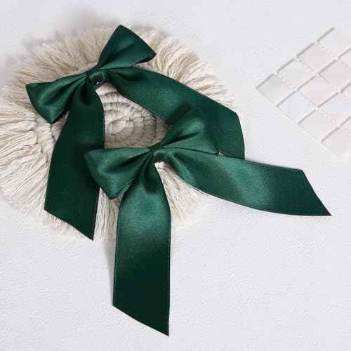 4in Christmas Dark Green Hair Bows Alligator Clips for Teen Toddler Girls, 2pc Solid Silky Satin Polyester Ribbon Ponytail Holder Barrettes Party Dress Accessories Kids Xmas Gift