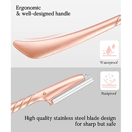 ennva Eyebrow Razor for Women-Eyebrow Trimmer Dermaplaning Tool-Ergonomic Eyebrow Shaper & Facial Razor for Peach Fuzz-Exfoliating Face Razor for Eyebrows-Eye Brow Shaver Razors w/7 Blades- Rose Gold