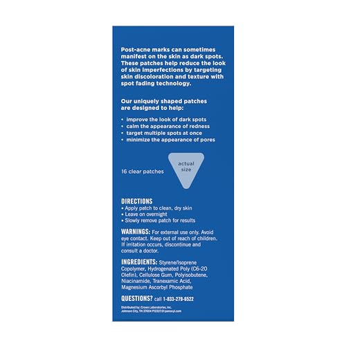 PanOxyl Blemish Brightening Patches: Dermatologist-Recommended, Help Fade Post-Acne Dark Spots and Reduce Redness, Large Clear Patches Cover a Bigger Area, Vegan and Latex-Free, 16ct