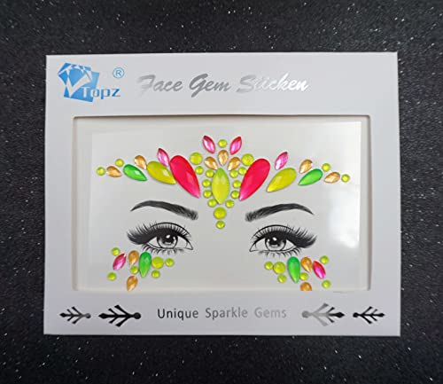 Topz Neon Face Gems Sticker – Rainbow Crystal Eye Jewels