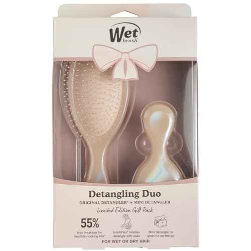 Wet Brush Original Detangler & Mini Hair Brush Gift Pack, Cream (Iridescence Icon) - IntelliFlex Bristles - Detangling Brush Glides Through Tangles For All Hair Types (Wet & Dry), Limited Edition