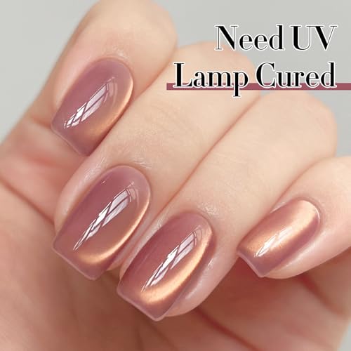 Double Rhythm Cat Eye Gel Nail Polish 15ML Golden Violet with Magnetic Holographic Glitter - Brown Purple Variant