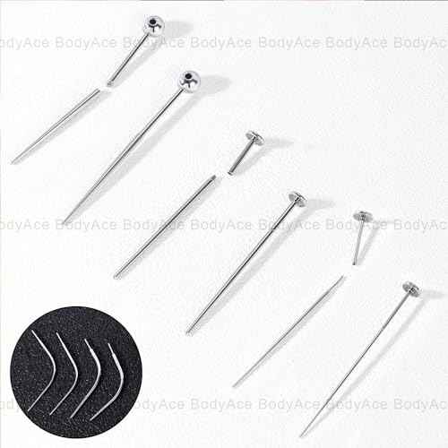BodyAce 14G 16G 18G 20G Piercing Taper, Stainless Steel Threadless Insertion Pin Screw On Assistant Tool, Curved Body Piercing Stretching Kit for Ear/Nose/Navel/Lip/Eyebrow