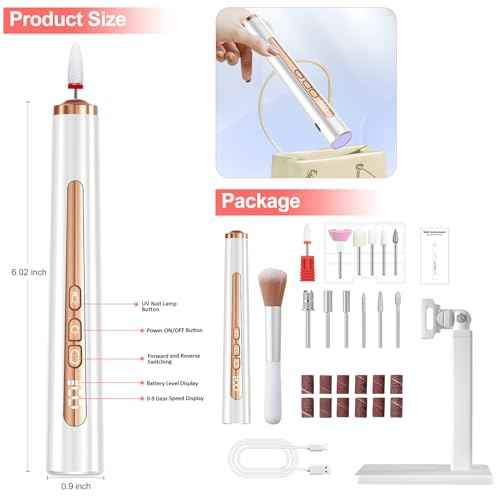 Electric Nail Drill with U V Light, Cordless Nail Drills Professional, Portable Electric Nail File Kit Rechargeable Efile Nail Drills for Acrylic Gel Nail Manicure Nail Drill Kit for Salon Home