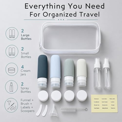 16-Pack TSA-Approved Travel Bottles Set with Jars & Accessories