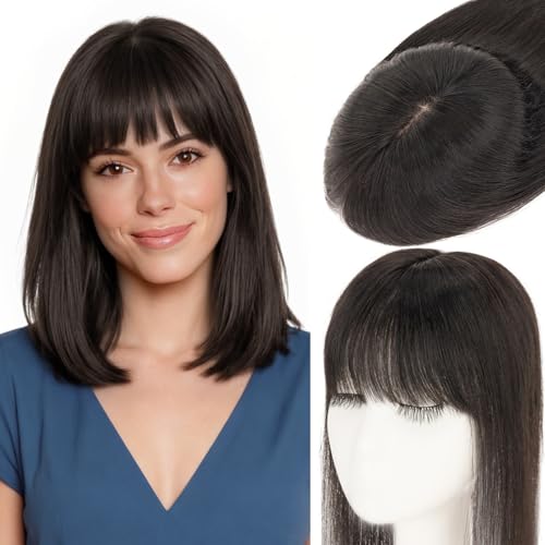 Rich Choices 10 Inch #1B Natural Black 100% Remy Human Hair Topper 150% Density 3D 360° Lace Base Clip-in
