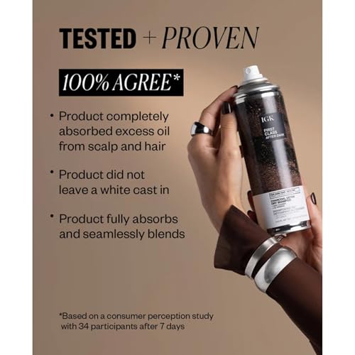 IGK First Class After Dark Charcoal Dry Shampoo for Dark Hair | Soft Brown Tinted Formula, No White Residue | Deep Cleansing, Oil Absorbing & Odor Eliminating | 6.5 oz