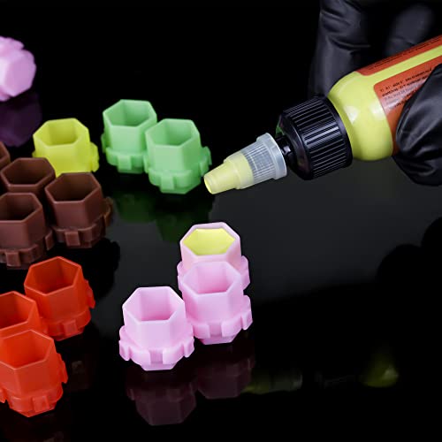 Tattoo Ink Caps for Tattooing Linetion Honeycomb Shape Spliceable Ink Cups Anti-Rollover Spill,Eco-Friendly Non Fade Material,Various Color,Inner Size 0.63 * 0.75 inch(W*H),200pcs Pack (Green)