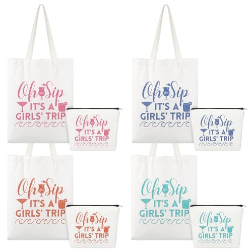 8 Pcs Women's Trip Bags Girls Weekend Gifts 4 Makeup Bag Girls Trip Gifts 4 Weekend Tote Bag Travel Favors for Women Summer Cosmetic Zipper Pouch Wedding Birthday Bachelorette Party