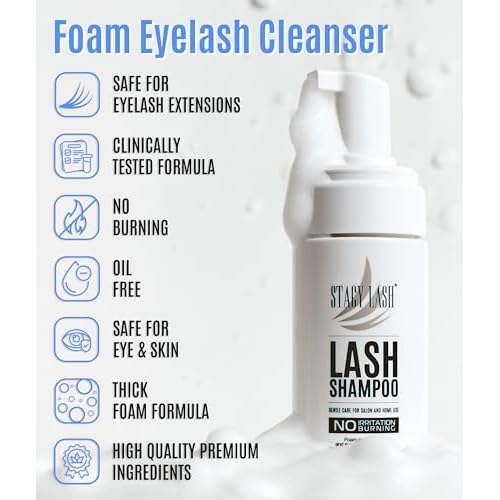 STACY LASH Shampoo 50ml Cleaning Kit of Eye Makeup Remover (Foam Cleanser) & Shampoo Brush & Mascara Brush Bundle with Eyelash Serum 5ml for Lash Growth and Thickness