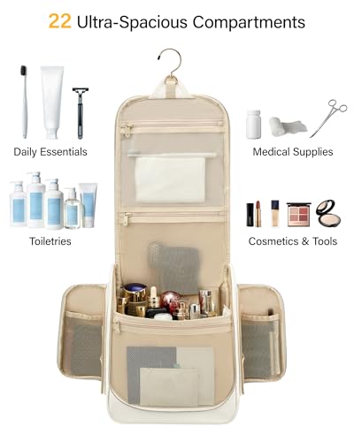 Hanke Hanging Toiletry Bag, Water-Resistant Organizer with 360° Hook