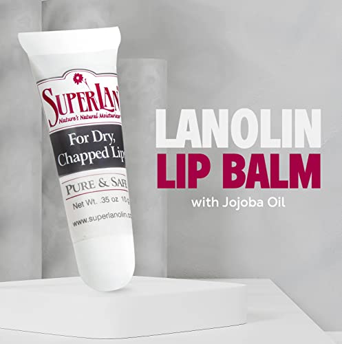 Superlan Organic Lanolin Lip Balm - Natural Moisturizer for Dry, Cracked Lips - Ultra-Pure Medical Grade Lanolin & Jojoba Oil - Kosher Chapstick for All Ages - Hydrating Lip Care