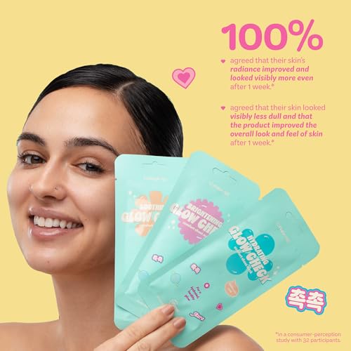 The Creme Shop Glow Check Comfort Sheet Mask 5 Pack, Facial Sheet Mask, Korean Skin Care, Korean Glass Skin, Hydrating, Brightening, Rice Water- Brightening Glow
