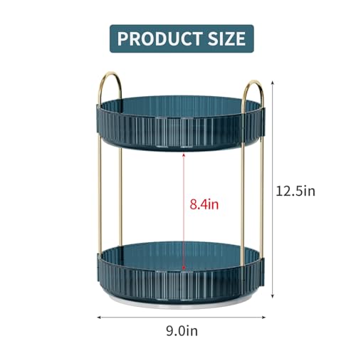 360° Rotating Makeup Organizer - 2-Tier Cosmetic Holder in Blue