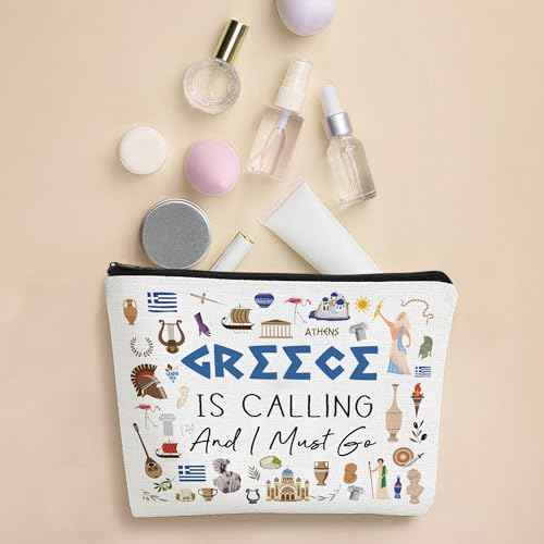 Greece Makeup Bag Gift - Greece Travel Essentials Funny Travel Toiletry Makeup Organizer Zipper Pouch Cosmetic Bag