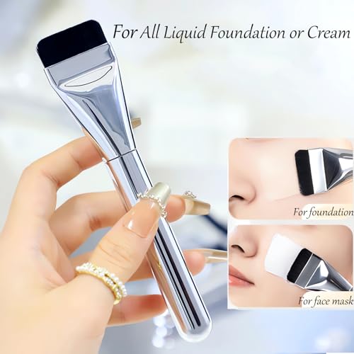 Korean Spatula Foundation Brush Set Ultra-Slim Flat Head Kabuki Brush Non-Absorbent Concealer Brush Foundation Brush for Blending Liquid, Cream or Flawless Makeup Application with 2 Puffs