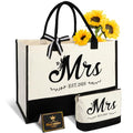 Mrs 2026 Bride Canvas Tote Bag with Makeup Bag, Wedding Gifts for Bridal Shower Bachelorette Party Engagement Honeymoon, Miss to Mrs, Bride to Be Gifts