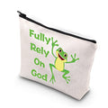 BDPWSS Frog Gift For Frog Lovers Frog Makeup Bag Fully Rely On God Frog Themed Cosmetic Bag Frog Owner Gift Frog Christian Gift (Frog on god)