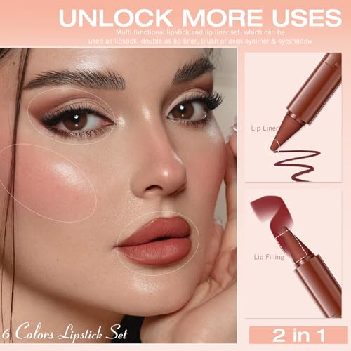 6-Color Lip Liner & Lipstick Set – Waterproof Matte