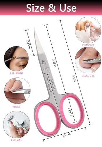 Stemedic Instruments Curved Nail & Eyebrow Scissors Silver with Pink Ring