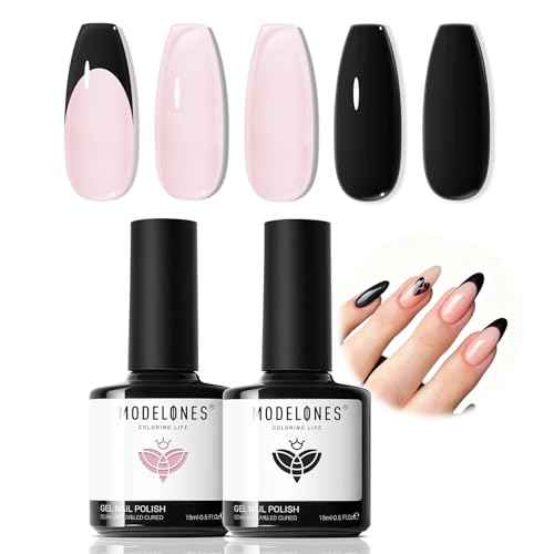 modelones French Tip Gel Nail Polish Set 2 Pcs 15ml Black and Milky Pink French Manicure Kit Sheer Pink Soak Off U V LED Jelly Base Color Gel Polish Nail Art Home DIY Gift for Women