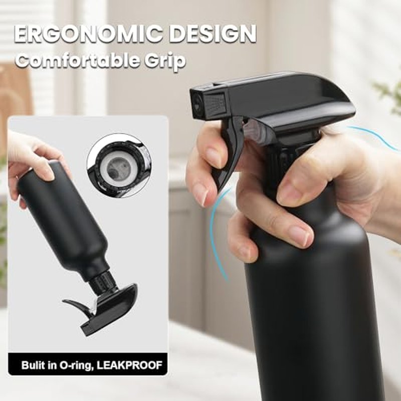 16.9oz Heavy Duty Spray Bottle for Hair, Cleaning & Plants - Black