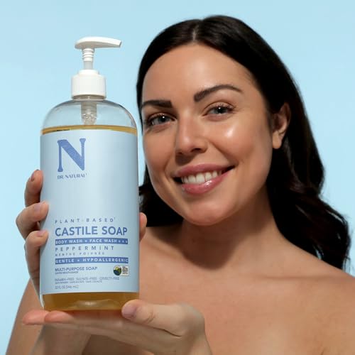 Castile Liquid Soap Kit by Dr. Natural for Unisex - 2 Pc Kit 32oz Liquid Soap - Peppermint, 32oz - Almond