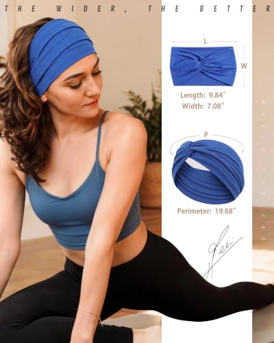 Sea Blue Extra Wide Non-Slip Headbands 6 Pack for Women, Moisture-Wicking Yoga & Workout Bands