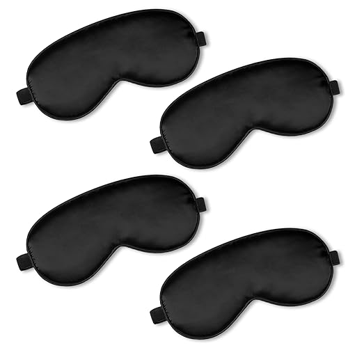 4 Silk Sleep Mask Smooth Soft Eye Mask Eye Mask with Adjustable Shoulder Strap Eye Mask Sleep Shading Travel Relaxation (Black)