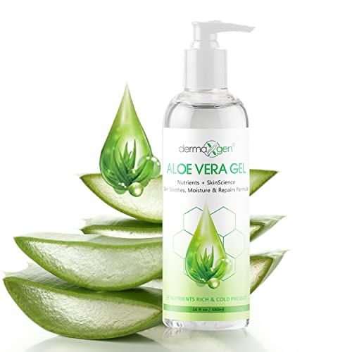 DERMAXGEN Aloe Vera Gel With Witch Hazel + Vitamin C + Vitamin E - Skin Soothes, Moisture And Repair Formula, Nutrients Rich And Cold Pressed - 16 Fl Oz