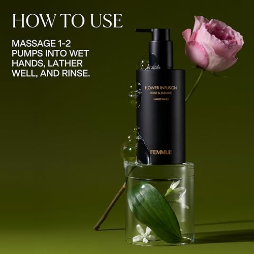 FEMMUE Flower Infusion Hand Wash - Rose & Jasmine (7.76 fl oz) | Gentle Liquid Cleanser | Hydrating & Nourishing For Soft Skin | Korean Beauty Skincare
