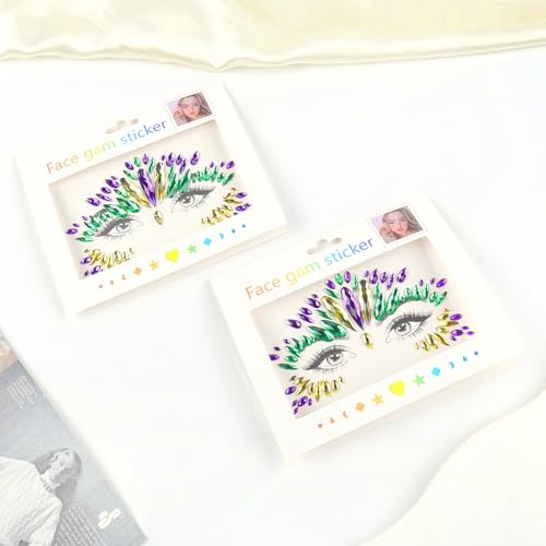 Mardi Gras Face Gem Stickers – Self-Adhesive Glitter Jewels, 2 Sheets