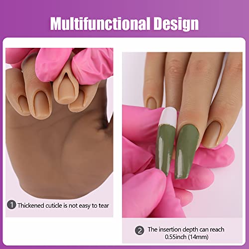 Nail Hand Practice Silicone Female Mannequin Life Size Hand as Sketch Nail Practice Hands Jewelry Ring Glove Watch Display with Nail 18cm (Right hand, Light brown)