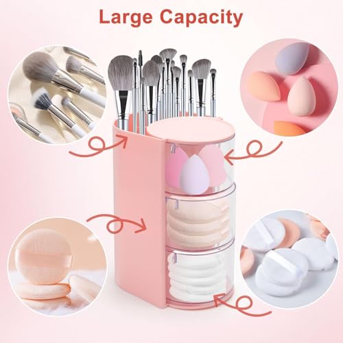 EEEKit Rotatable Hair Tie Organizer with 3 Layers - Pink