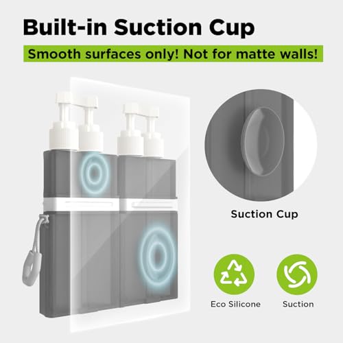 2P 4 in 1 Travel Toiletry Containers,TSA Approved Refillable Travel Size Toiletries Bottles Set with Suction Cup for Smooth Walls - for Shampoo,Conditioner,Body Wash,Lotion. (Pink+Grey)