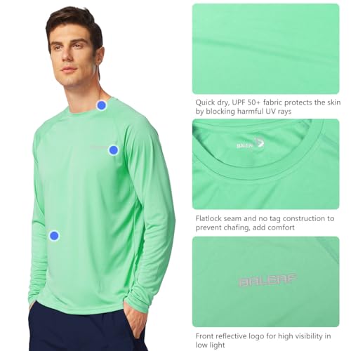 BALEAF Men's Sun Protection Shirts UV SPF T-Shirts UPF 50+ Long Sleeve Rash Guard Fishing Running Quick Dry Beach Glass Size S