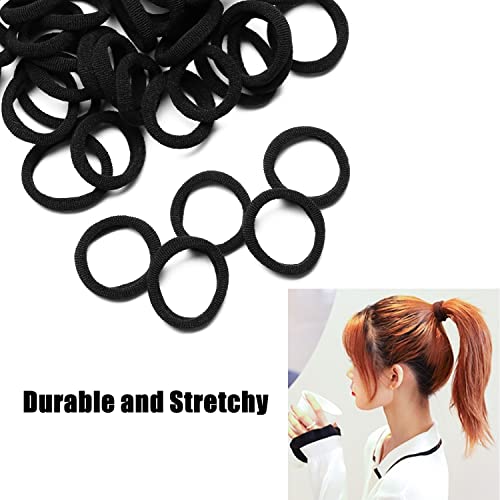 WANBY Mini Black Hair Ties - 100 Pcs Seamless Soft Elastics