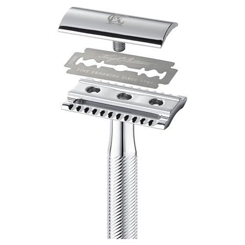King C. Gillette Double Edge Safety Razor for Men, 5 Platinum Coated Double Edge Razor Blades, Gifts for Men