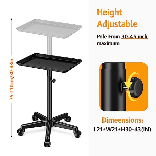 Adjustable Salon Rolling Tray on Wheels - Aluminum Trolley