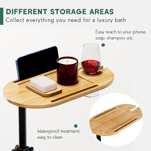 Bamboo Freestanding Bath Tray Caddy, 3-Layer Bathtub Organizer