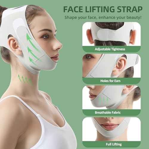 Reusable Facial Lifting Belt, V Line Lifting Mask with Chin Strap for Sleeping, Jaw Exerciser V-Shaped Double Chin Reducer, Jawline Shaper with Adjustable Straps