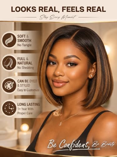 Sunber Ombre Brown Bob Wig 10" Yaki Straight Glueless