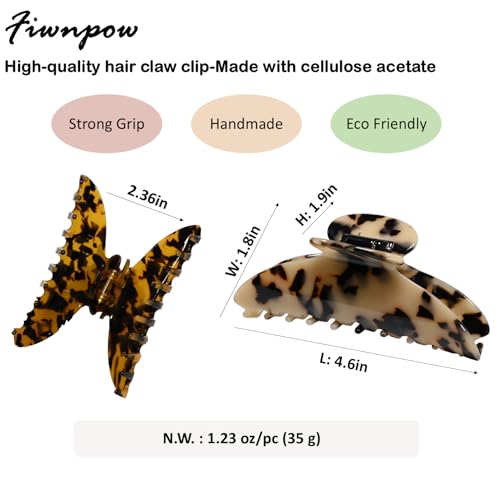 Fiwnpow 2PCS 5-Inch Premium Acetate Hair Claw Clips for Women