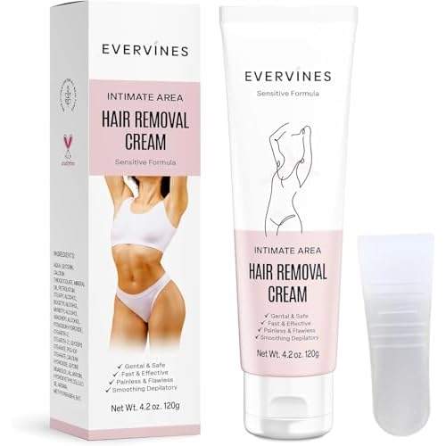 Hair Removal Cream for Women: Fast & Painless Depilatory for Bikini Pubic Legs Arms Underarms - Sensitive Skin Safe - Travel & Home Use with Scraper ? 4.2oz