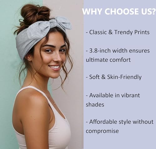 Boho Bandana Headbands for Women with Removable Bow - 6 Pack