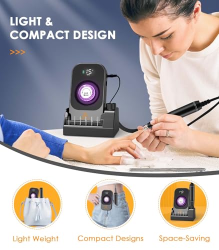 Portable Nail Drill Electric File for Acrylic Nails – HOUSMV Cordless E-File with LCD