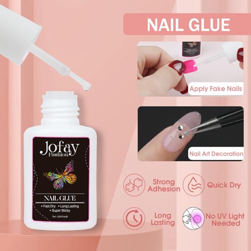 240Pcs Press on Nails Short Kit, Jofay Fashion 10 Solid Color Valentines Fake Nails with Glue, Natural Glossy Artificial Acrylic False Nails, Stick on Nails for Women, Soft Gel Glue on Nails Kit