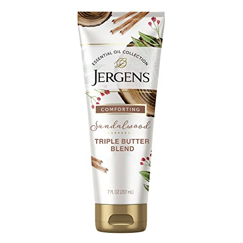 Jergens Skin Firming Body Lotion for Dry to Extra Dry Skin, Skin Tightening Cream & Sandalwood Body Butter Lotion, Moisturizer Infused with Sandalwood Essential Oil