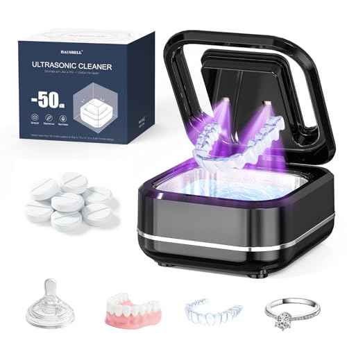 HAUSBELL Dental Pod: Ultrasonic Retainer Cleaner, Denture Cleaner Machine with 8 Cleaner Tablets, Aligner Cleaner, Nightguard Cleaner, Mouthguard Cleaner, Ultrasonic Cleaner with Noise-Reduction Lid