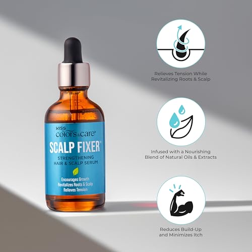 KISS COLORS & CARE Healthy Scalp Fixer Strengthening Hair & Scalp Serum, For Protective & Natural Styles, Encourages Growth, Revitalizes Roots & Scalp, Relieves Tension, 59mL (2 US fl. oz.)